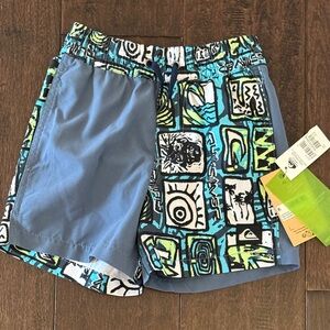 NWT Toddler Boys Quiksilver Blue Aqua Lime Graphic Swim Trunk Shorts